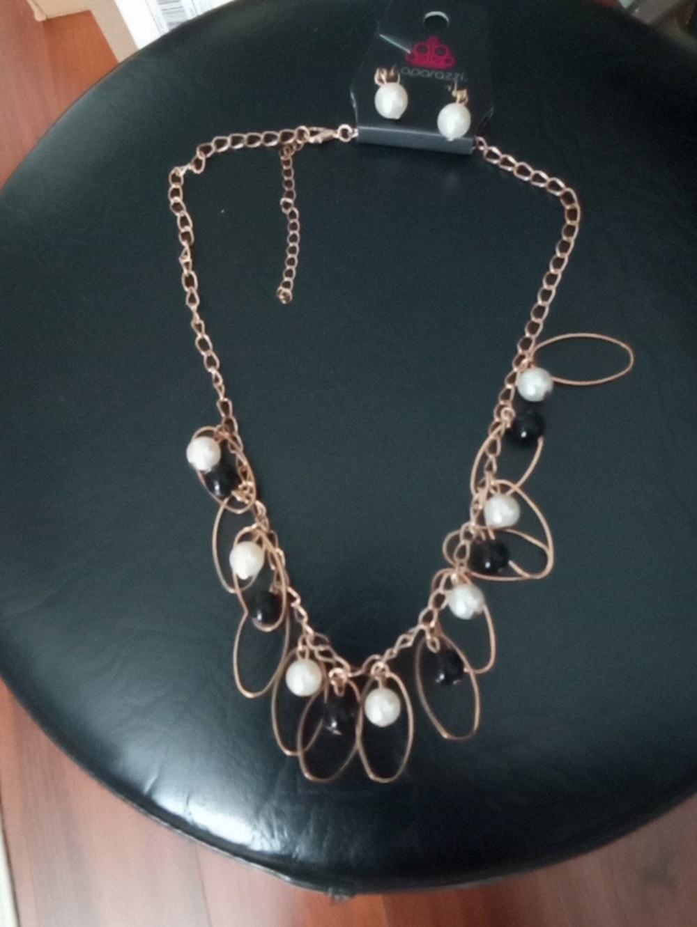 paparazzi Rose Gold-Tone Necklace with Black and White Bead Accents